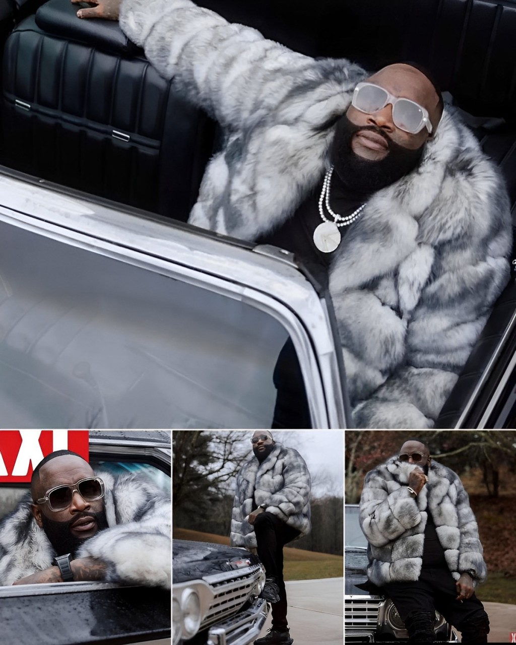 Cover Image for Luxury Meets Automotive Passion: Rick Ross Poses with His Prized Car Accessorized in a $1M Fur Coat